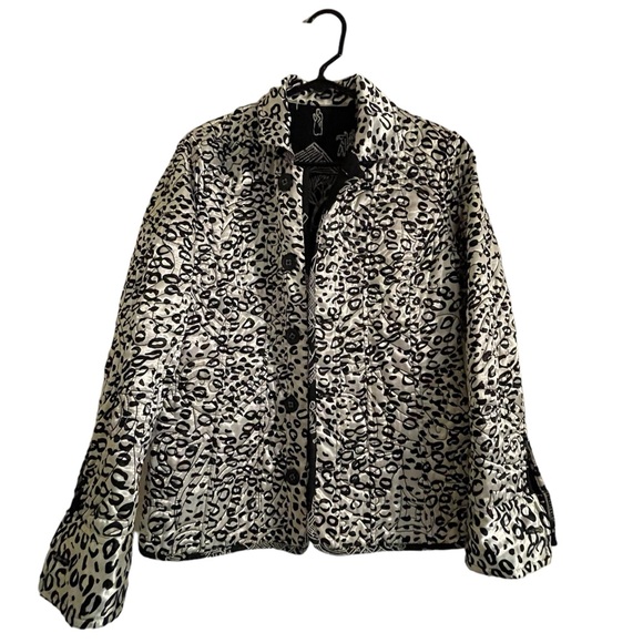 Chico's Jackets & Blazers - Chicos Reversible Black White Quilted Print Leopard Blazer Jacket-Size L